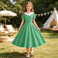 thumbnail image 2 of FYDUU Girls Vintage Dresses 1950S Polka Dot Dress Short Sleeve A-Line Swing Party Dress Kids Girl's Retro Casual Sundress 5-6 Years, 2 of 4