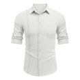 thumbnail image 4 of LZHGirlshop Men's Linen Shirts Casual Button Down Shirt Solid Color Long Sleeve Turn-down Collar with Pocket Tops,White,2XL, 4 of 6
