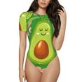 thumbnail image 2 of Uemuo Avocado Keep Calm Pattern Women's One Piece Short Sleeve Swimsuit Rash Guard Surfing Modest Quick-drying Swimsuit Beach Essentials-, 2 of 9