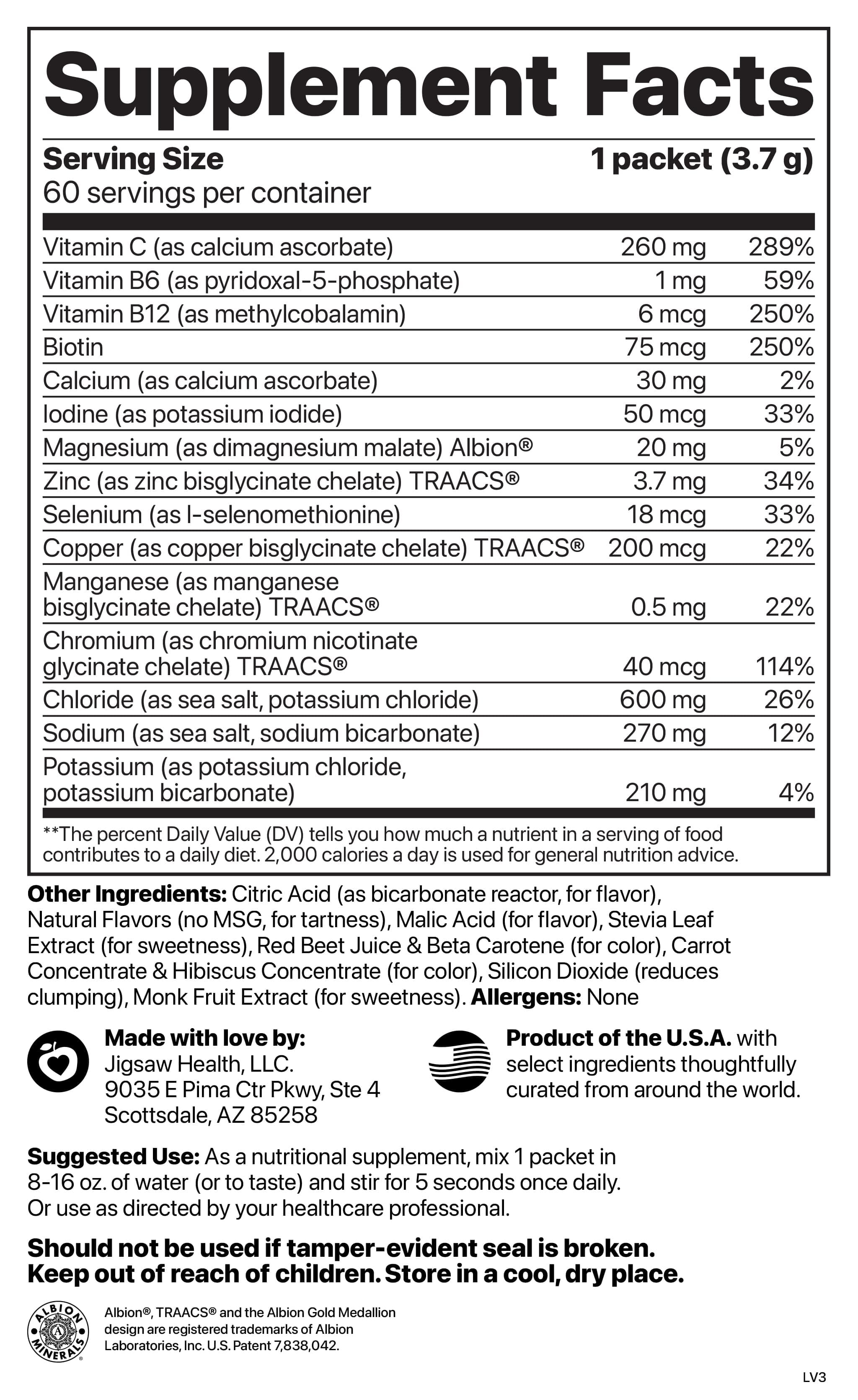 Jigsaw Health Electrolyte Supreme | Broad Spectrum of Electrolytes + Trace Minerals | Fruit Punch Flavor | 60 Servings (Packets)