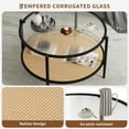 thumbnail image 4 of Boho 2-Tier Rattan Coffee Table – 30 Inch Round Center Table with Water-Wave Tempered Glass Top, Storage Shelf, Metal Frame, Modern Living Room Furniture, Easy Assembly, Black+Yellow, 4 of 8