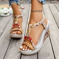thumbnail image 2 of Platform Wedge Heels for Women Espadrilles Sandals Comfortable Open Toe Ankle Strap Boho Dressy Summer Slip on Shoes White Size 6.5, 2 of 6