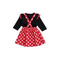 thumbnail image 5 of 2 Pcs Newborn Fashion Outfits, Infant Long Sleeve Round Neck Ruffle Pullover Polka Dot Print Suspender Skirt with Bow, 5 of 6
