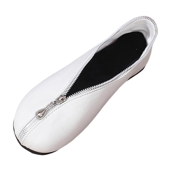 Xfvqtps Zipper Flats Womens Fashion Shoes Front Zip Slip on Flats Round Toe Casual Flats Faux Leather Comfortable Shoes for Women White