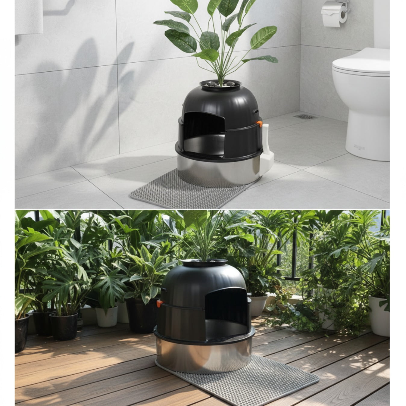 Aqwiopr Litter Box Cat with Faux Plant & Scoop, Hidden Enclosure Litter Tray with Odor Control & Carbon Filter in Living Room, Bedroom, Corner, Black