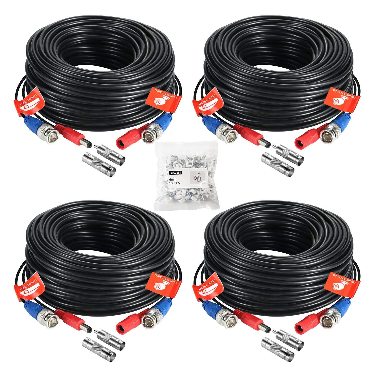 ZOSI 4 Pack 100FT 30M HD CCTV Video Power Wire BNC RCA Cord Cable for