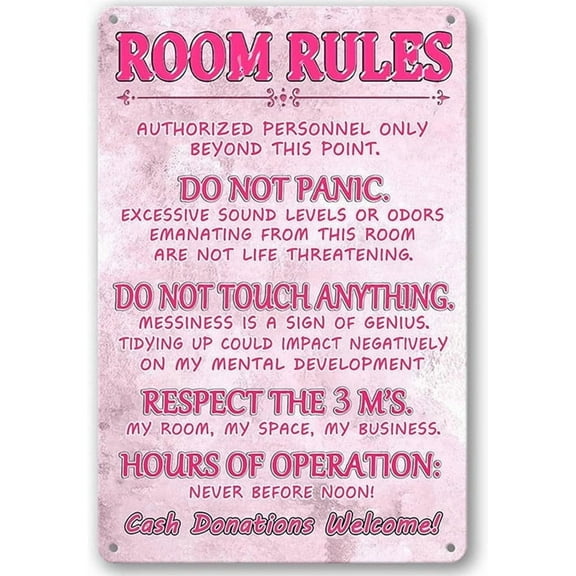 Pink Room Decor For Teen Girls Room Rules Sign Bedroom Door Decor Cute Stuff Teen Girl Aesthetic Cool Preppy Things Decorations Metal Tin Sign 8X12 Inches