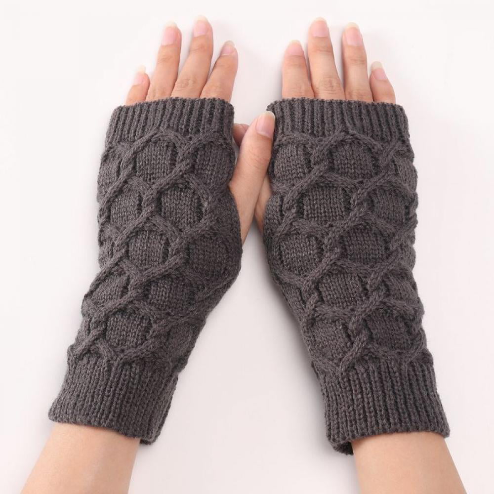 Facecozy Wool Blended Arm Warmers Fingerless Gloves for Women Knit Mitten Half Finger Gloves Wrist Warmers Typing Gloves