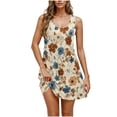 thumbnail image 2 of JTZGDY Dresses for Women Girls Cute Summer Floral Pattern Print Sleeveless Scoop Neck Tank Dress Loose Flowy Beach Sundress with Pockets Beige#04 XXL, 2 of 8