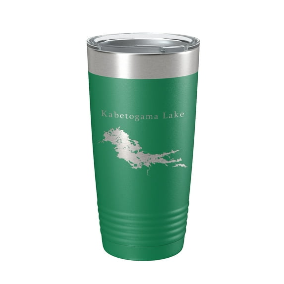 Kabetogama Lake Map Tumbler Travel Mug Insulated Laser Engraved Coffee Cup Minnesota 20 oz Green