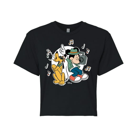 Disney - Mickey & Friends - Pluto Sings while Mickey Dances - Juniors Cropped Cotton Blend T-Shirt