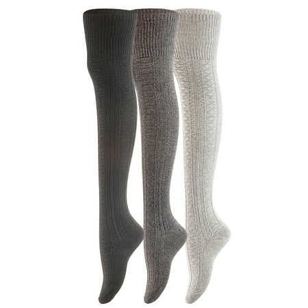 

Incredible Women s 3 Pairs Thigh High Cotton Socks Unique Durable And Super Soft For Everyday Relaxed Feet LAW1025 Size 6-9 (Black Grey Dark Grey)
