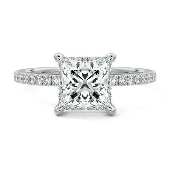 Brig Jewel Princess Cut Excellent 1.9 Ct Diamond Ring For Women's - White Gold Plated 14K Diamond Ring for Her - Hidden Halo Diamond Ring for Her - Solitaire with Accent Diamond Ring for Her