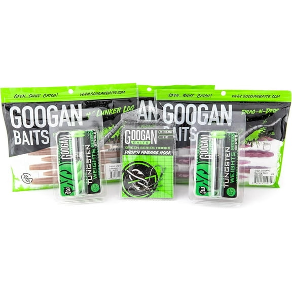 Googan Squad Dropshot Bundle: Complete Bass Fishing Gear with Soft Bait Lures, Hooks, Weights - Ideal for Bass Fishing and Tackle Box Essentials
