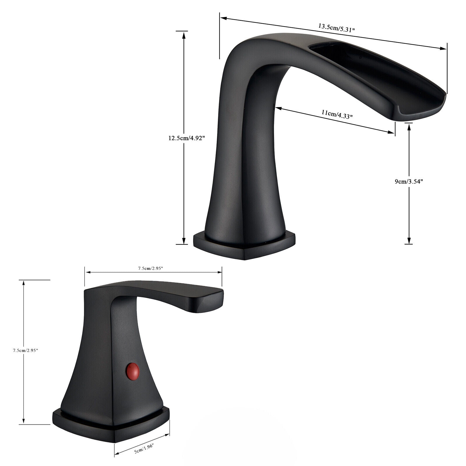 8" Widespread Bathroom Sink Faucet 3holes 2 Handle Waterfall Mixer w/Drain Black