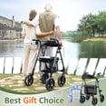 thumbnail image 4 of WALK MATE Rollator Walker for Seniors, 10 Inch Big Wheels, Reinforced Aluminum Frame 350lb Weight Capacity, Foldable All Terrain Rolling Walker with Seat, Lightweight Adjustable Height, Grey, 4 of 10