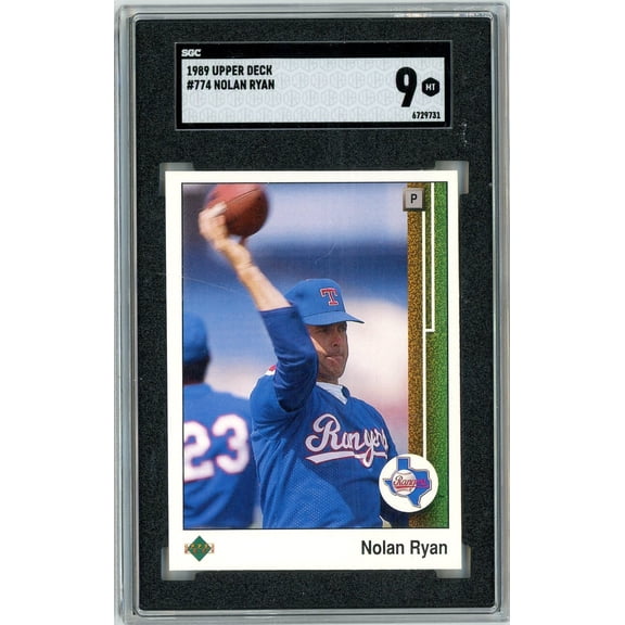 Graded 1989 Upper Deck Nolan Ryan Throwing Football #774 Baseball Card SGC 9 Mint
