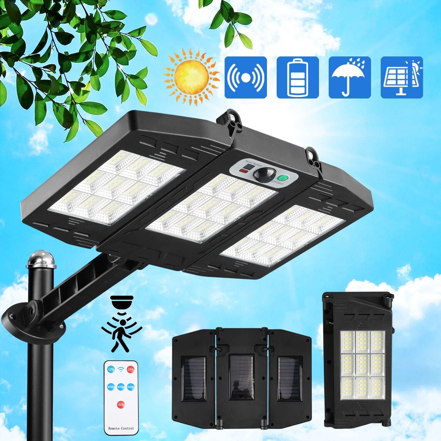 Commercial Super Bright 1000000LM LED Outdoor Dusk to Dawn Solar Street Light Road Area Lamp 3 Lighting Modes