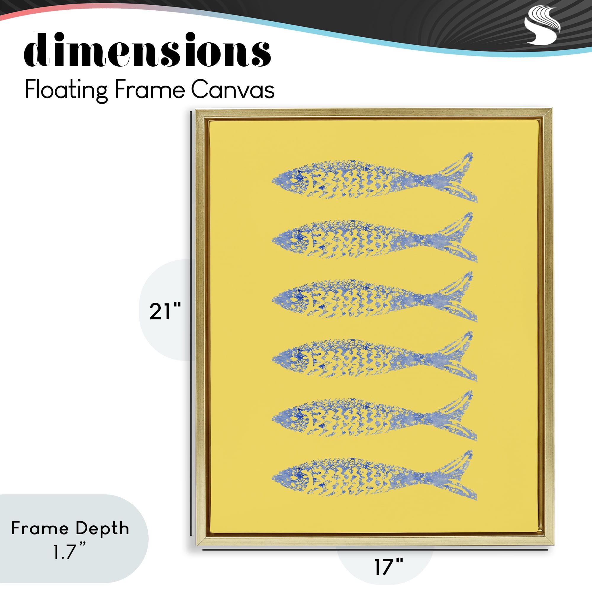Stupell Industries Sardine Stamps on Yellow Gold Framed Floater Canvas Wall Art, design by Julie DeRice