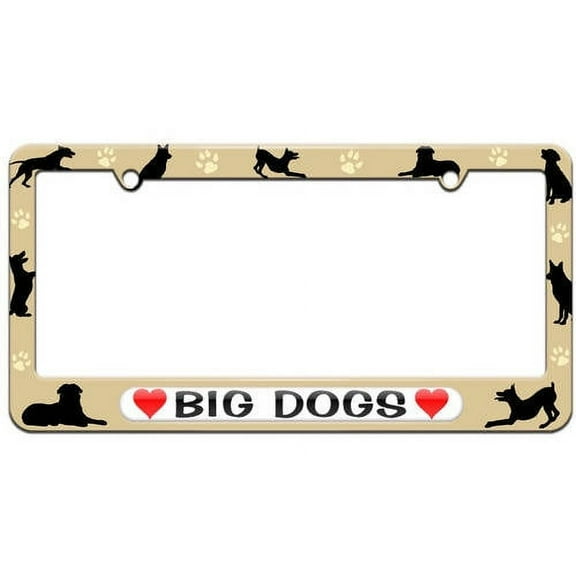 Big Dogs Love with Hearts License Plate Tag Frame, Multiple Colors