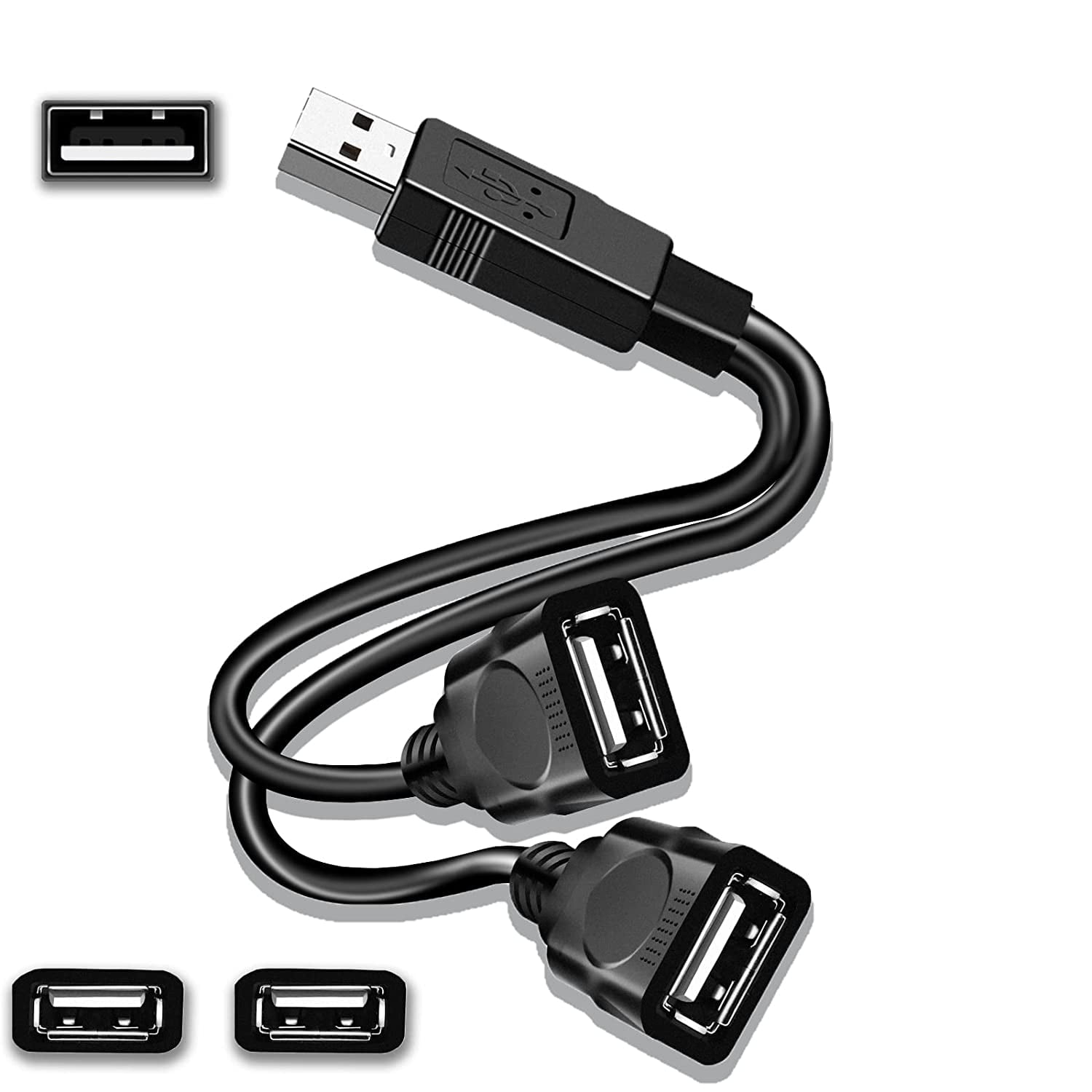 USB Splitter USB 2.0 Y Splitter A Male to Dual A Female Adapter Cable USB Y Cable Extension Cord - Walmart.com
