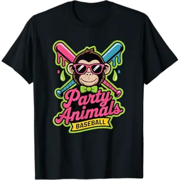 Vesco Party Animals Baseball Funny Monkey Vibrant Slime T-Shirt