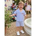 thumbnail image 6 of Cenuakty LIttle Kids 12M-5T Baby Boy 4th of July Outfit Striped Embroidered Button Down Short Sleeve Tops and Shorts 2 Pcs Set, 6 of 9