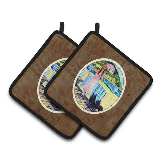 Lady with her Schipperke Pair of Pot Holders