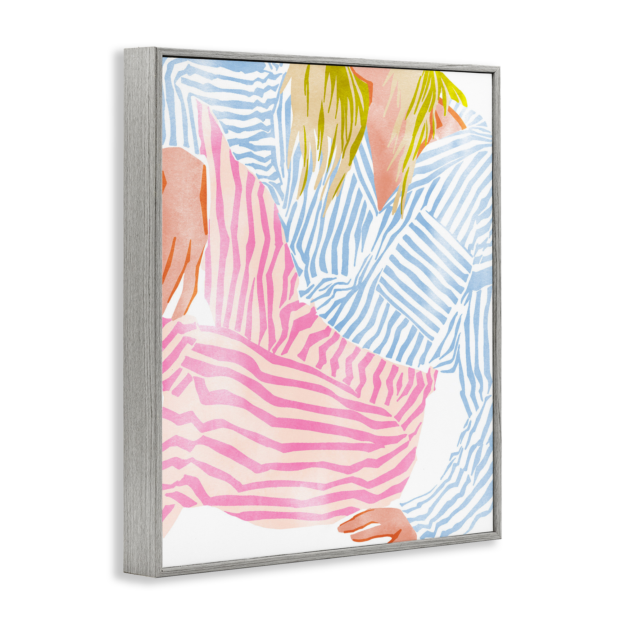 Female in Pastel Stripes Gray Framed Giclee Art, design by Ziwei Li
