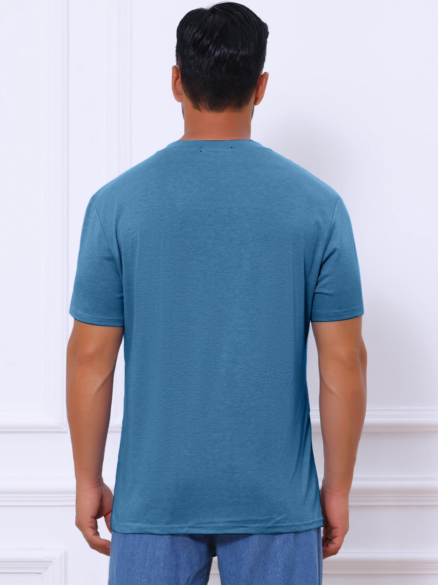 DARING DIVA Men's Casual Summer Short Sleeves Button Henley Basic Tee M Dark Blue
