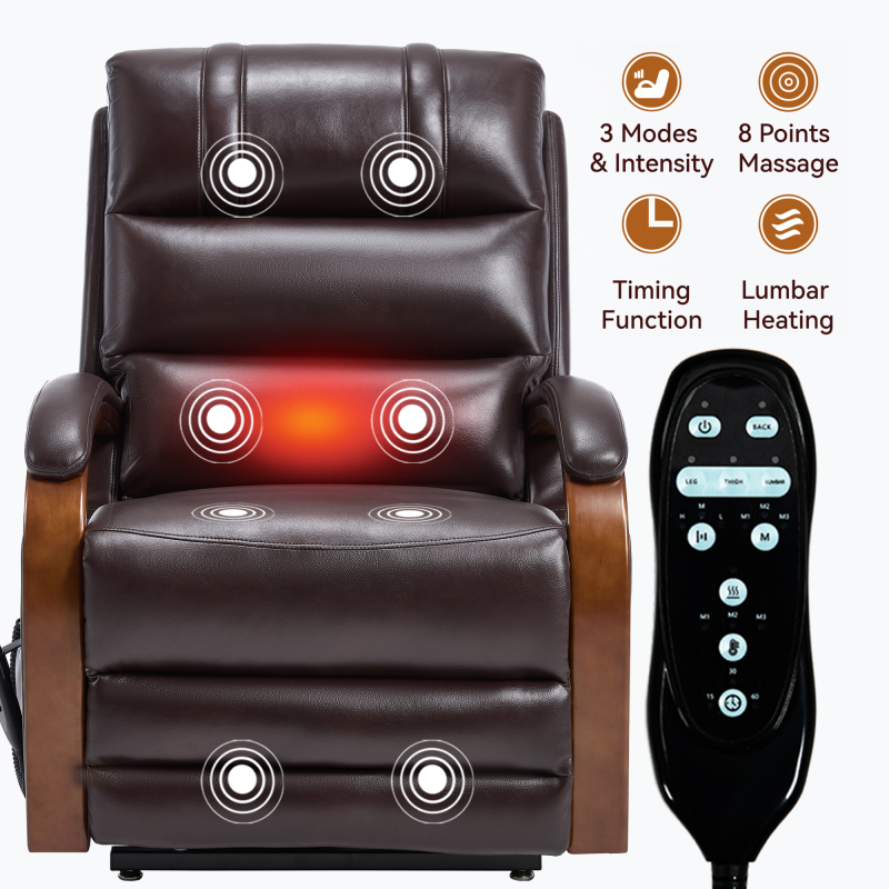 Power Blue Chenille Lift Recliner Chair Dual Motor Infinite Position Up to 350 LBS with Solid Wood Armrests, Heat Massage and Heavy Duty Motion Mechanism
