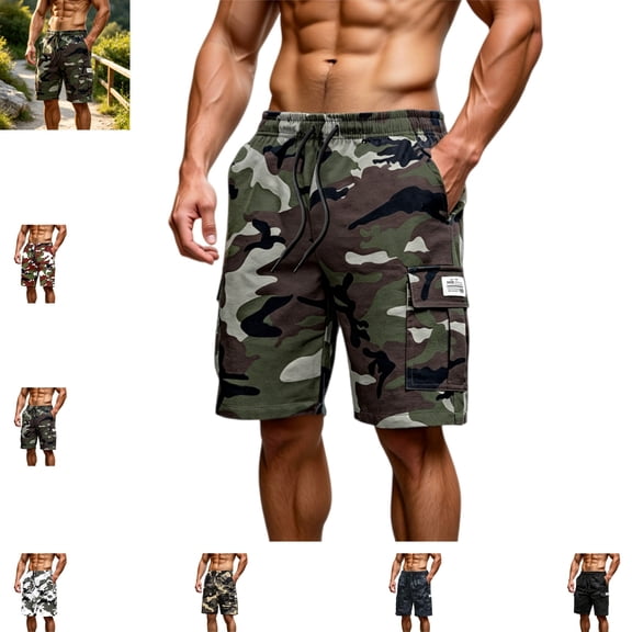 Mfakffe Mens Shorts Casual Camouflage Print Comfy Fashion Multi-Pocket Design Cargo Shorts Versatile Cool Loose Sport Shorts