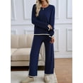 thumbnail image 2 of Womens Two Piece Outfits Casual Long Sleeve Knit Sweater Tops Matching Wide Leg Pants Tracksuit Lounge Sets Navy Blue XL, 2 of 5