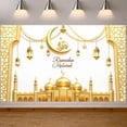thumbnail image 3 of Golden Calligraphy Ramadan Banner Blue Night Sky Islamic Backdrop Ornate Crescent Moon Illuminated Lanterns Mosque Scene Display for Ramadan Celebration Family Gathering Religious Ceremony, 3 of 9