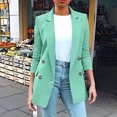 thumbnail image 2 of Dezsed Blazers for Women Business Casual Women's Solid Color Long Sleeved Lapel Suit Jacket Small Suit Temperament Slim Top Jacket Green L, 2 of 6