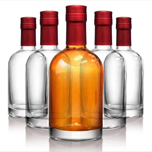 Juego de 6 botellas de whisky de vidrio con corchos, botellas de vidrio de 375 ml para infusiones personalizadas, botellas de licor vacías de 12 oz para alcohol, limoncello, jarabes de café, aceite y