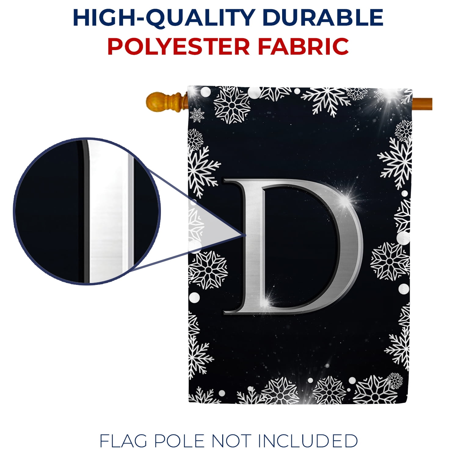 America Forever Winter Monogram Letter D House Flag Vertical Double Sided 28 x 40 inches Christmas Holiday Seasonal Flags for Outdoor, Yard, Porch Decoration, Silver Snowflakes Decoration