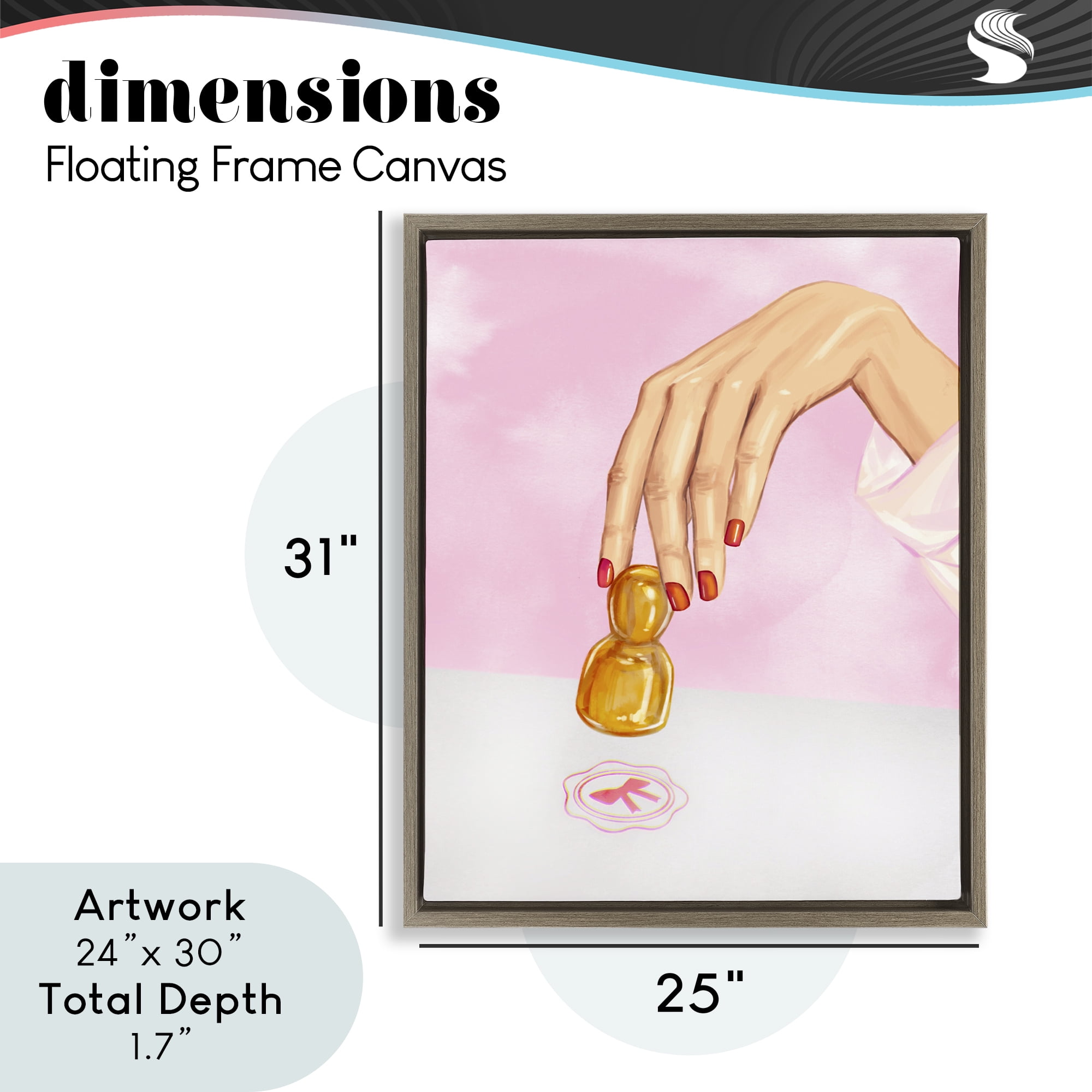 Pink Bow Fashion Stamper Brown Framed Floater Canvas Wall Art, design by Ziwei Li