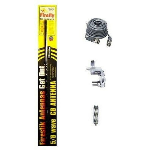 CB RADIO FIRESTIK FL4, FL4B 4FT CB ANTENNA BLACK, 18FT GREY RG8X, MOUNT, SPRING