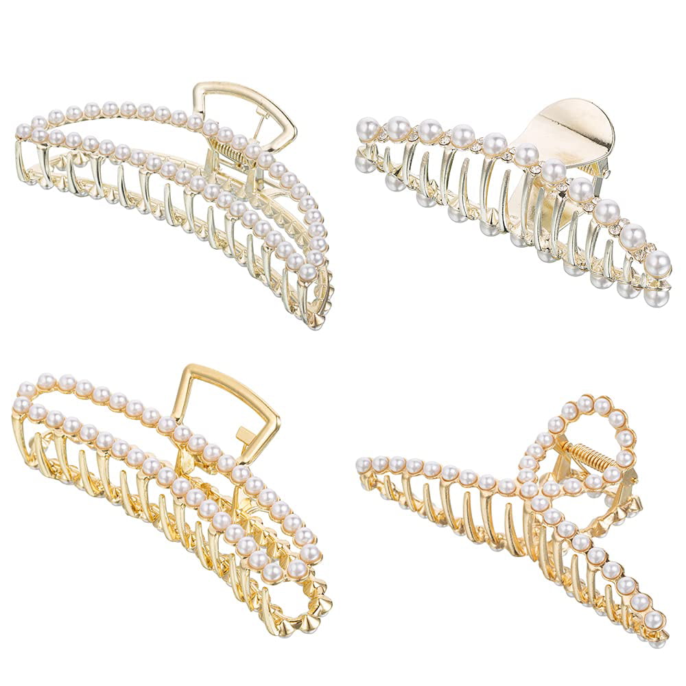 Gold art deco crown metal hair claw clip jaw clip