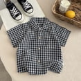 thumbnail image 2 of WNVMWI Toddler Boys Short Sleeve Plaid Shirt Childrens Collar Basic Tops Kids Summer Casual Button Down Shirts 9-10 Years Grey, 2 of 3