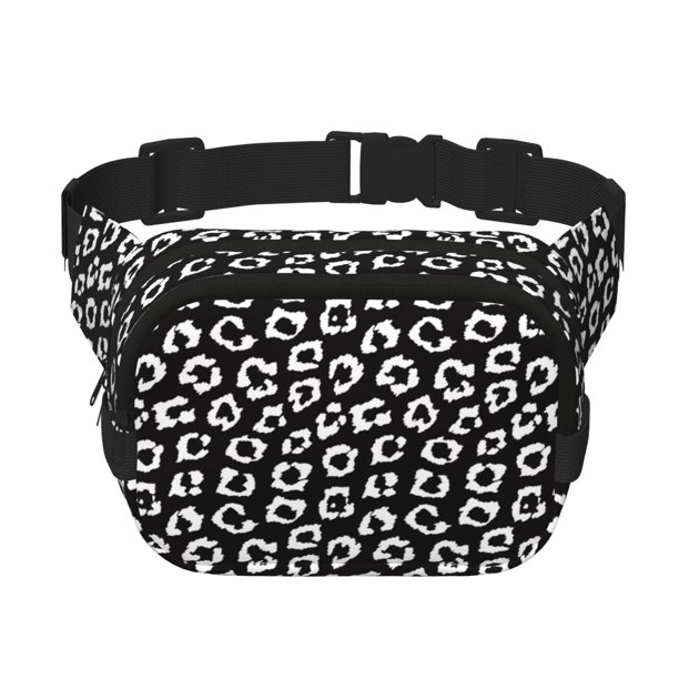 Fotbe Black Leopard Cangurera Cuadrada con Estampado de Doble Capa, Bolsa de Cintura Ajustable Mini para Hombres y Mujeres