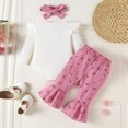 thumbnail image 5 of TOWED22 Baby Girl Clothes Fall Winter 3pc Set Long Sleeve Crew Neck Print Romper Bodysuit Bell Bottom Pants Headband Jumpsuit Set(White,12-18 M), 5 of 8