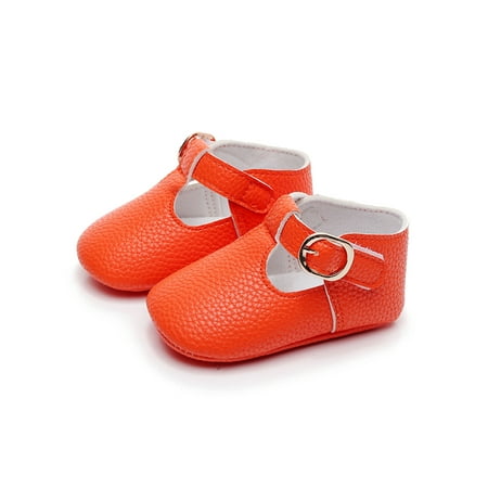 

SIMANLAN Newborn Moccasins Soft Sole Crib Shoe Magic Tape Flats Toddler Boys & Girls Lightweight Slippers First Walkers Orange 5C