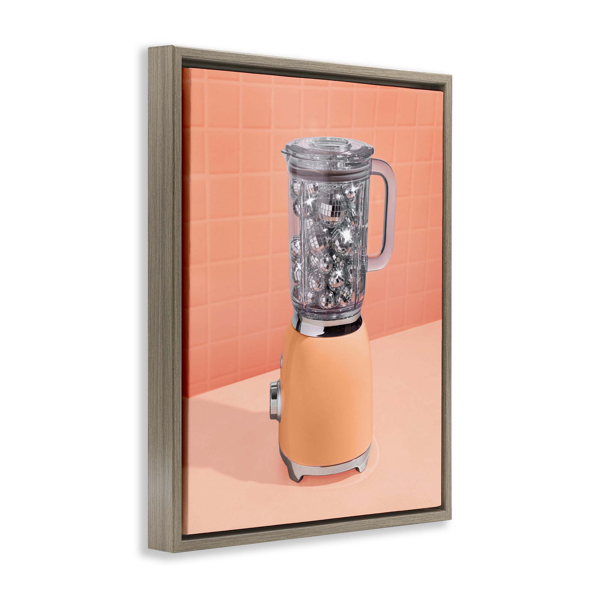 Orange Retro Disco Blender Brown Framed Floater Canvas Wall Art, design by LISH Creative