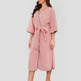thumbnail image 4 of Lovskoo Womens Solid Color Coral Fleece Robe Nightgown Winter Loose Thick Warm Long Bathrobe Home Wear Sleepwear Pink, 4 of 9