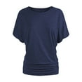 thumbnail image 2 of Blue Women Shirts, Boat Neck Top For Women Short Sleeve Solid Color With Side Shirring Detail,Women Shirts 3XL, 2 of 6