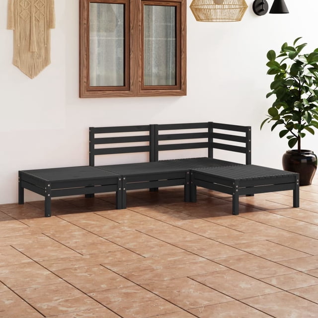 vidaXL Ensemble de Salon de Jardin 4 Pcs Noir Pin Massif
