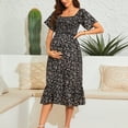 thumbnail image 4 of XASZHN Robe Femme Florale Col Carré Midi Robe Maternité Robe Décontractée Ligne A Longue Fluide Smockée BK1 L, 4 of 6