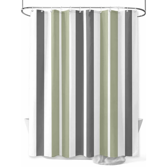 Shower Curtain Gray Green Bathroom Curtains with Hooks, Waterproof Fabric Stripe Bath Shower Curtains Set for Bathroom Bathtubs Decor 36x72 Inch